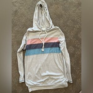 Lovely Melody Gray and Pink Striped Hooded Top NWOT